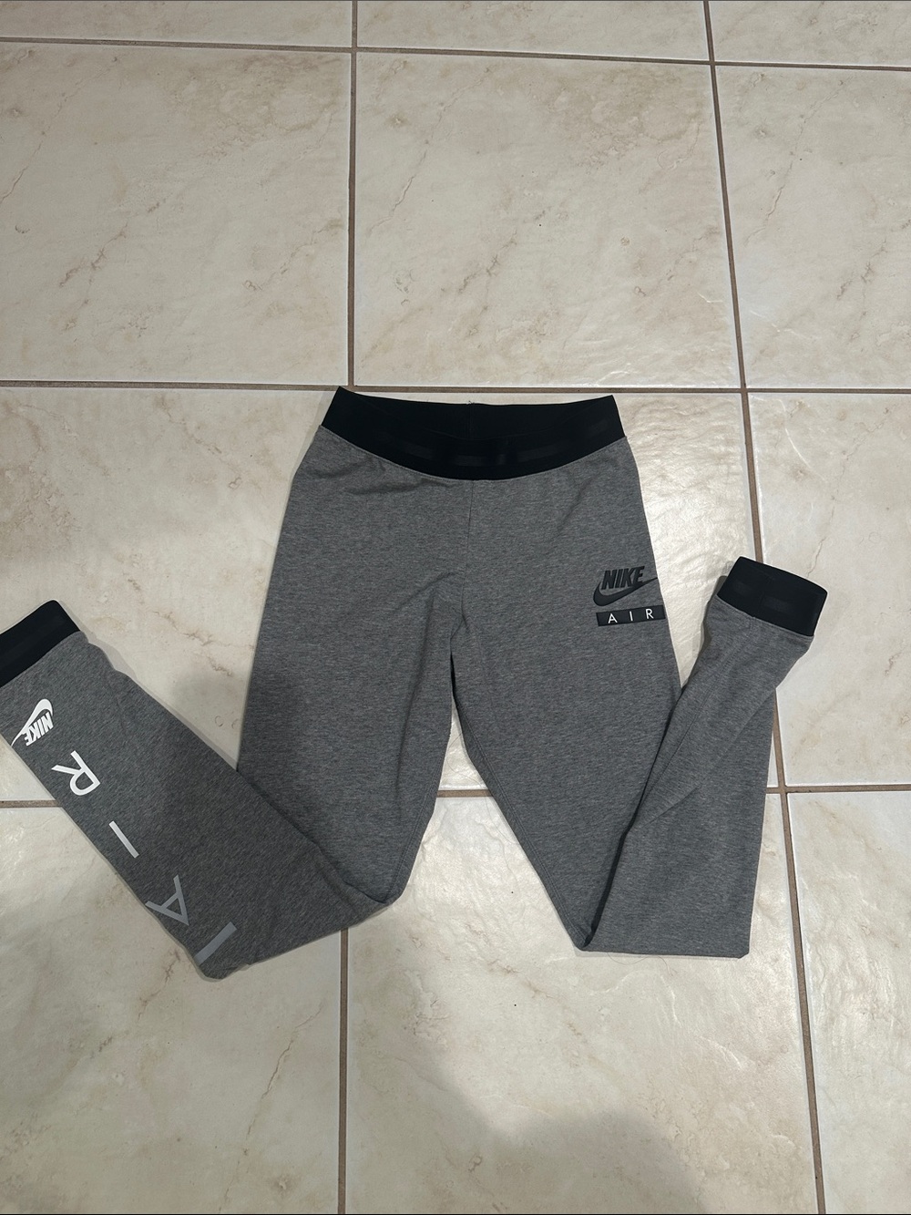 Nike Gray Leggings with Black Waistband and AIR Logo